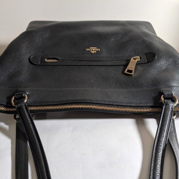 Like New Coach Pebbled Leather Tyler Tote Large Shoulder Bag F54687- Black - Picture 3 of 13